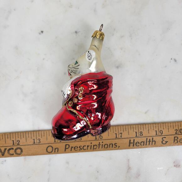 Vintage Kurt Adler Handmade Glass Cat Ornament Red Coat Glitter Christmas - Picture 15 of 16